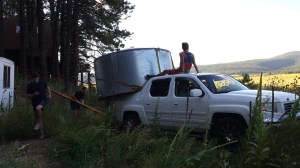 Loading the barrel and preparing to move...it fits!